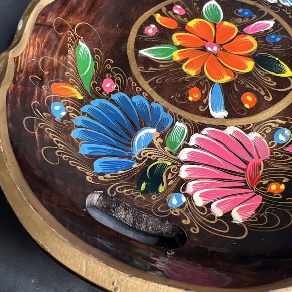 Vintage Mexican Batea Tray – Hand-Painted Wood Folk Art  Floral Serving Dish VTG - Picture 3 of 14
